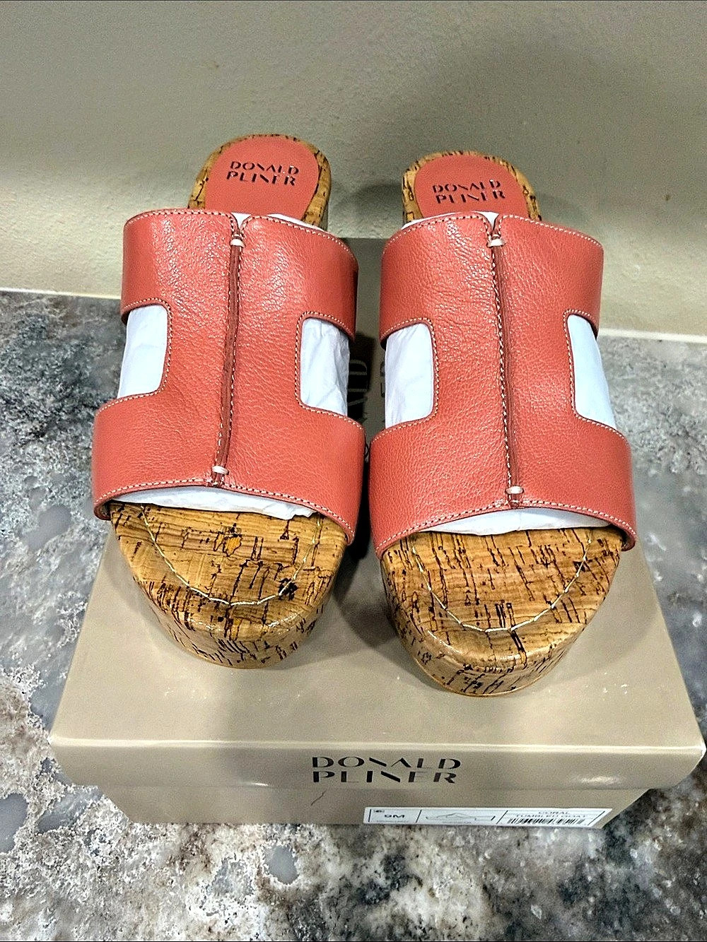 Donald Pliner Orange & White Cork Platform Mules